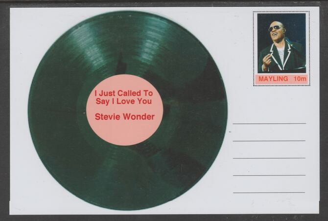 Mayling (Fantasy) Greatest Hits - Stevie Wonder - I Just Called To Say I Love You - glossy postal stationery card unused and fine, stamps on personalities, stamps on music, stamps on pops, stamps on 