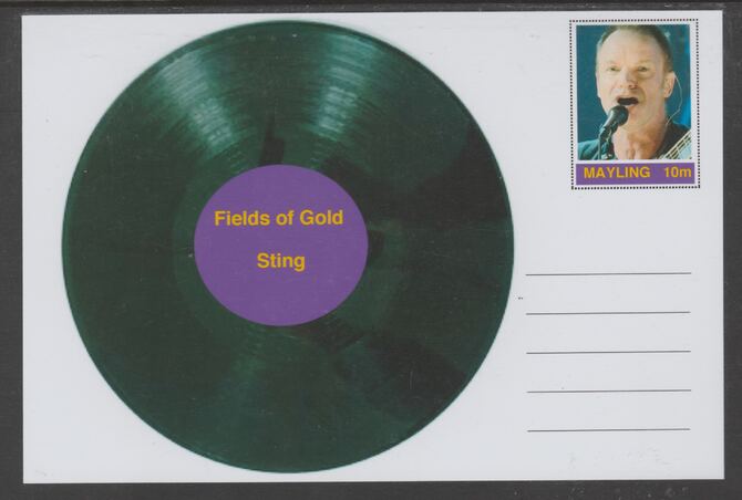 Mayling (Fantasy) Greatest Hits - Sting - Fields of Gold - glossy postal stationery card unused and fine, stamps on personalities, stamps on music, stamps on pops, stamps on 