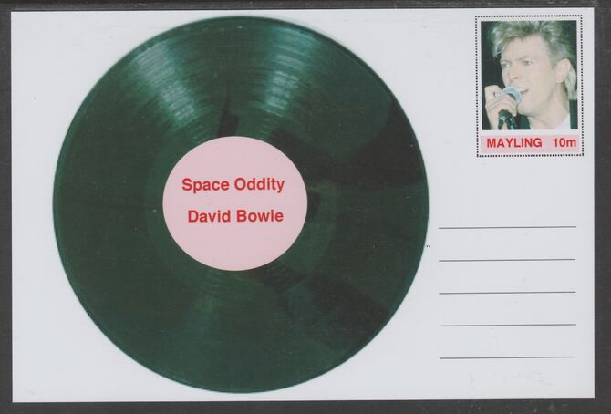 Mayling (Fantasy) Greatest Hits - David Bowie - Space Oddity - glossy postal stationery card unused and fine, stamps on personalities, stamps on music, stamps on pops, stamps on 
