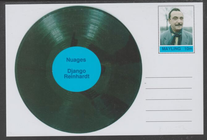 Mayling (Fantasy) Greatest Hits - Django Reinhardt - Nuages - glossy postal stationery card unused and fine, stamps on personalities, stamps on music, stamps on pops, stamps on 
