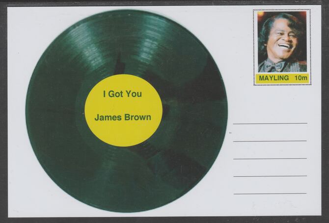 Mayling (Fantasy) Greatest Hits - James Brown - I Got You - glossy postal stationery card unused and fine, stamps on personalities, stamps on music, stamps on pops, stamps on 