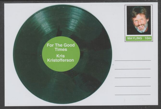 Mayling (Fantasy) Greatest Hits - Kris Kristofferson - For The Good Times - glossy postal stationery card unused and fine, stamps on personalities, stamps on music, stamps on pops, stamps on 