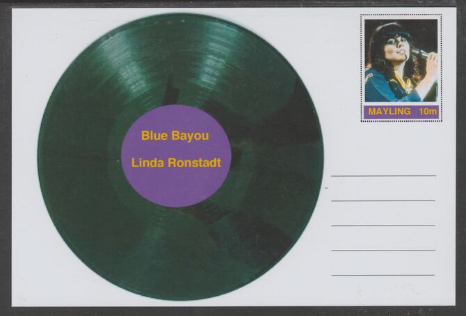 Mayling (Fantasy) Greatest Hits - Linda Ronstadt - Blue Bayou - glossy postal stationery card unused and fine, stamps on personalities, stamps on music, stamps on pops, stamps on 