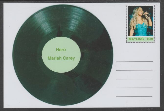 Mayling (Fantasy) Greatest Hits - Mariah Carey - Hero - glossy postal stationery card unused and fine, stamps on personalities, stamps on music, stamps on pops, stamps on 
