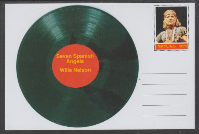 Mayling (Fantasy) Greatest Hits - Willie Nelson - Seven Spanish Angels - glossy postal stationery card unused and fine, stamps on personalities, stamps on music, stamps on pops, stamps on 