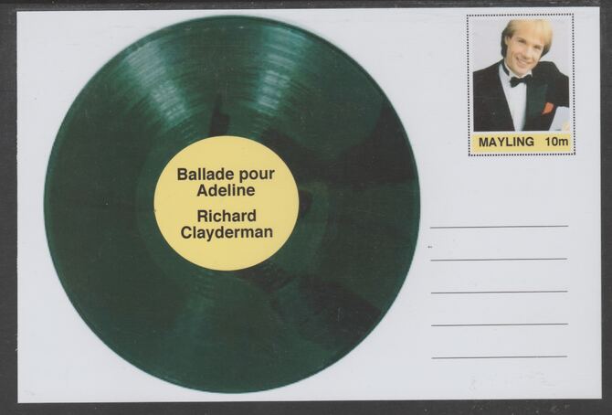 Mayling (Fantasy) Greatest Hits - Richard Clayderman - Ballade pour Adeline - glossy postal stationery card unused and fine, stamps on personalities, stamps on music, stamps on pops, stamps on 