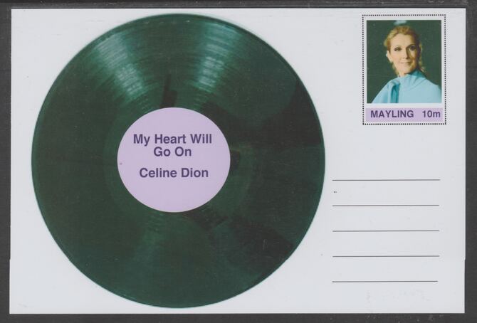 Mayling (Fantasy) Greatest Hits - Celine Dion - My Heart Will Go On - glossy postal stationery card unused and fine, stamps on , stamps on  stamps on personalities, stamps on  stamps on music, stamps on  stamps on pops, stamps on  stamps on 