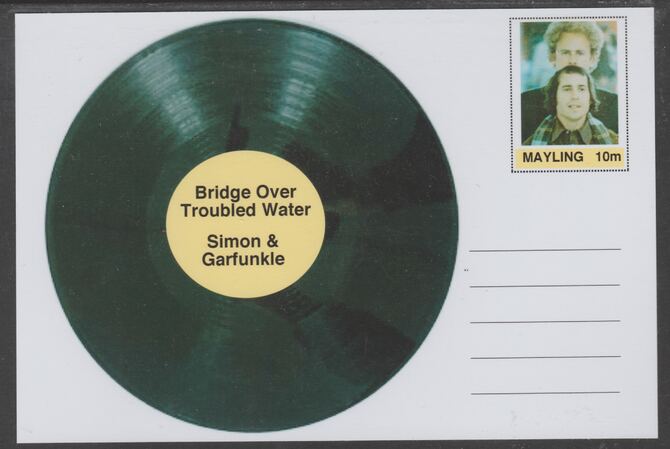 Mayling (Fantasy) Greatest Hits - Simon & Gaefunkle - Bridge Over Troubled Water - glossy postal stationery card unused and fine, stamps on personalities, stamps on music, stamps on pops, stamps on 