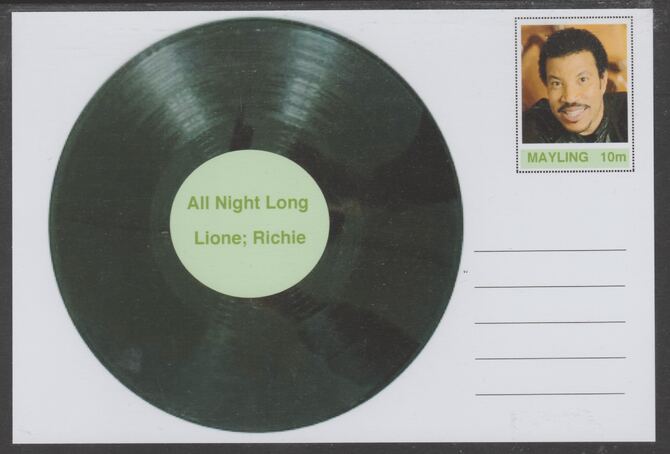 Mayling (Fantasy) Greatest Hits - Lionel Richue - All Night Long - glossy postal stationery card unused and fine, stamps on personalities, stamps on music, stamps on pops, stamps on 