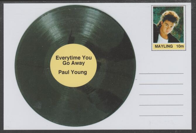 Mayling (Fantasy) Greatest Hits - Paul Young - Everytime You Go Away - glossy postal stationery card unused and fine, stamps on personalities, stamps on music, stamps on pops, stamps on 