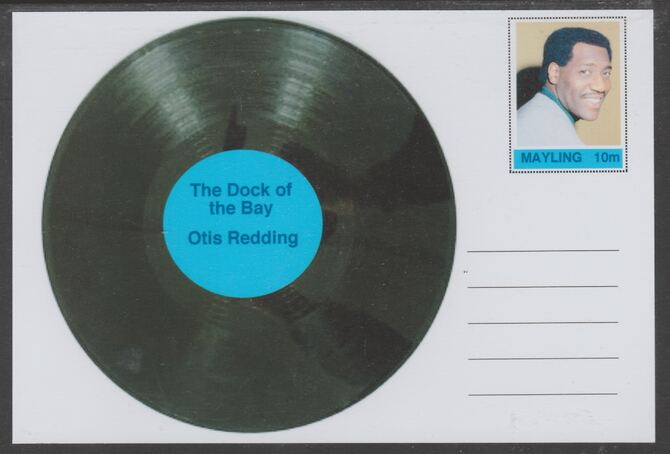 Mayling (Fantasy) Greatest Hits - Otis Redding - The Dock of the Bay - glossy postal stationery card unused and fine, stamps on personalities, stamps on music, stamps on pops, stamps on 