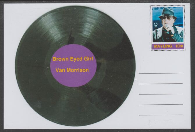 Mayling (Fantasy) Greatest Hits - Van Morrison - Brown Eyed Girl - glossy postal stationery card unused and fine, stamps on personalities, stamps on music, stamps on pops, stamps on 