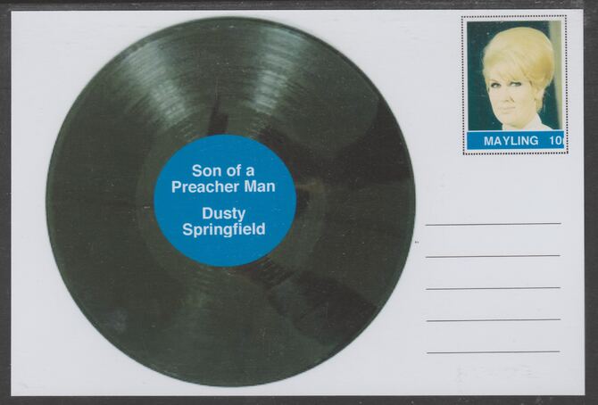 Mayling (Fantasy) Greatest Hits - Dusty Springfield - Son Of A Preacher Man - glossy postal stationery card unused and fine, stamps on personalities, stamps on music, stamps on pops, stamps on 