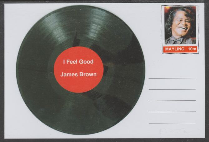 Mayling (Fantasy) Greatest Hits - James Brown - I Feel Good - glossy postal stationery card unused and fine, stamps on personalities, stamps on music, stamps on pops, stamps on 