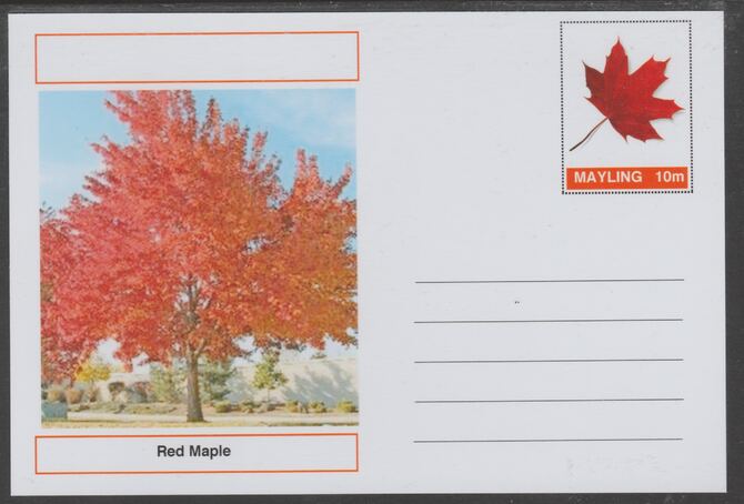 Mayling (Fantasy) Trees - Red Maple - glossy postal stationery card unused and fine, stamps on trees