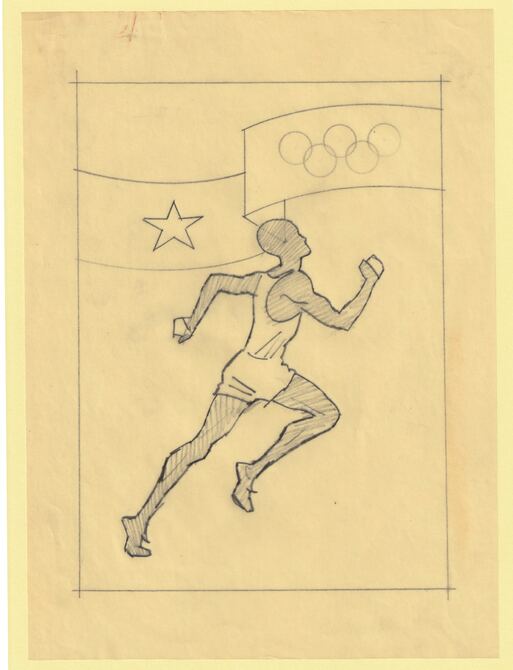 Somalia 1960 Olympic Games 1s80 Runner Original artwork Second Stage rough essay on tracing paper by Corrado Mancioli image size 150 x 210 mm similar to SG363, stamps on olympics, stamps on running