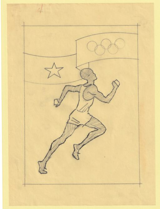 Somalia 1960 Olympic Games 1s80 Runner Original artwork Second Stage rough essay on tracing paper by Corrado Mancioli image size 150 x 210 mm similar to SG363, stamps on olympics, stamps on running