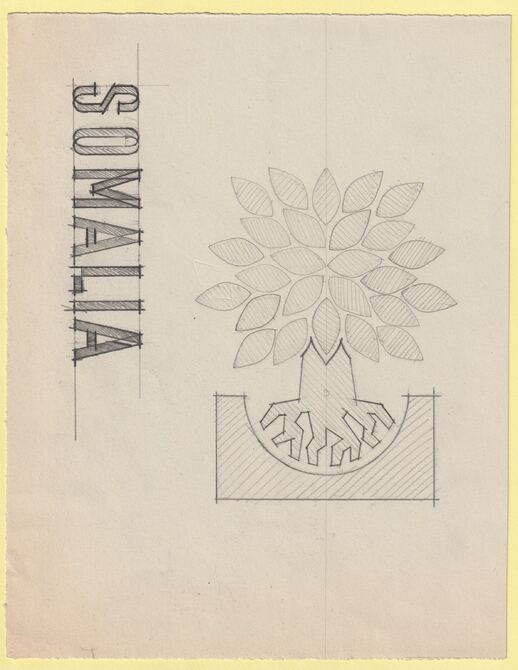 Somalia 1960 World Refugee Year Original artwork rough on tracing paper showing WRY logo and Somalia, sheet size 195 x 250 mm , stamps on refugees