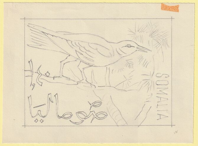 Somalia 1966 Birds Original artwork essay rough on white paper image size 145 x 105 mm possibly for SG 436-410 series (96071), stamps on birds