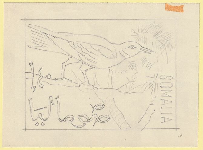 Somalia 1966 Birds Original artwork essay rough on white paper image size 145 x 105 mm possibly for SG 436-410 series (96071), stamps on , stamps on  stamps on birds