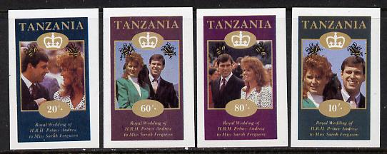 Tanzania 1986 Royal Wedding (Andrew & Fergie) the unissued imperf set of 4 values unmounted mint (10s, 20s, 60s & 80s)*, stamps on , stamps on  stamps on royalty, stamps on  stamps on andrew, stamps on  stamps on fergie, stamps on  stamps on 