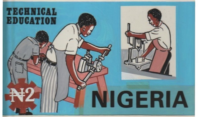 Nigeria 1986 Nigerian Life Def series - original hand-painted artwork for 2n value (Technical Education Students using Machinery) probably by NSP&MCo Staff Artist S Eluar..., stamps on education
