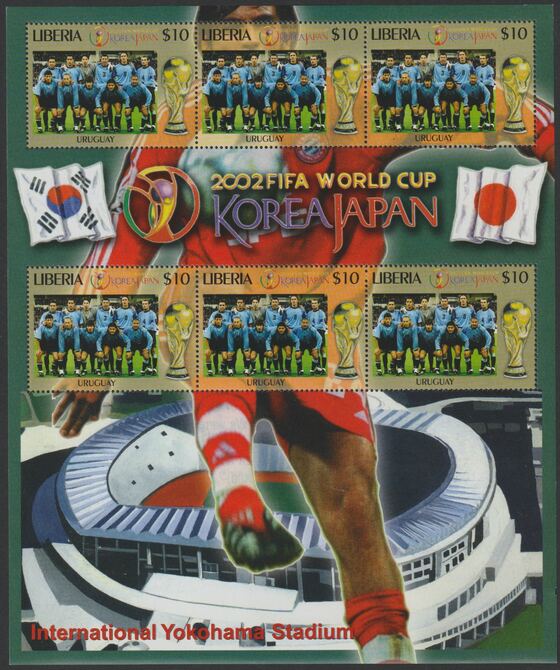 Liberia 2002 FIFA Football World Cup perf sheetlet containing 6 values unmounted mint  , stamps on , stamps on  stamps on football