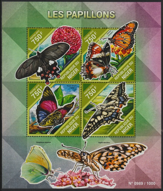Niger Republic 2015 Butterflies perf sheet containing 4 values unmounted mint, stamps on butterflies