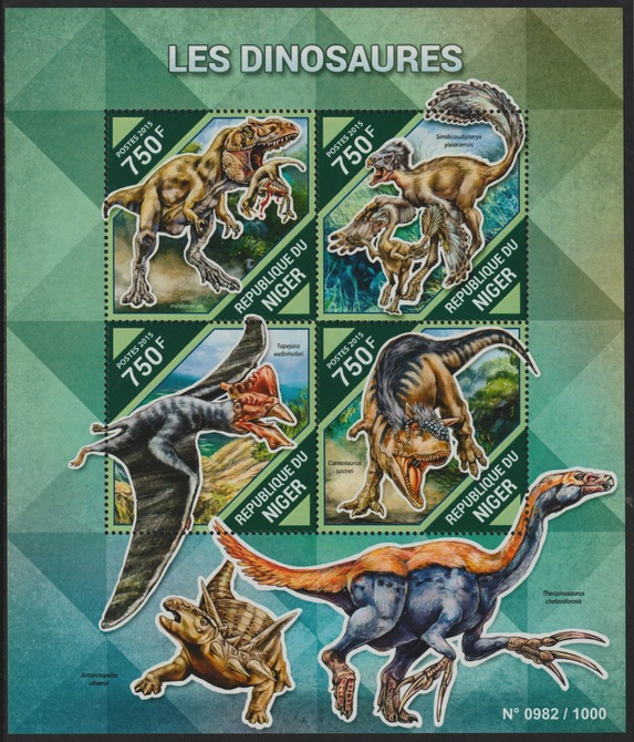 Niger Republic 2015 Dinosaurs perf sheet containing 4 values unmounted mint, stamps on , stamps on  stamps on dinosaurs