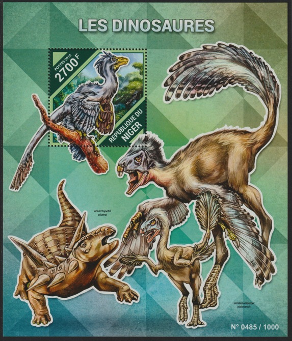 Niger Republic 2015 Dinosaurs perf s/sheet containing 1 value unmounted mint, stamps on , stamps on  stamps on dinosaurs