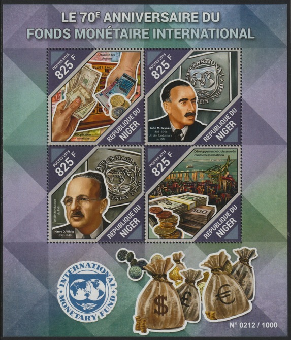Niger Republic 2015 70th Anniv International Monetary Fund perf sheet containing 4 values unmounted mint, stamps on , stamps on  stamps on finance, stamps on  stamps on money