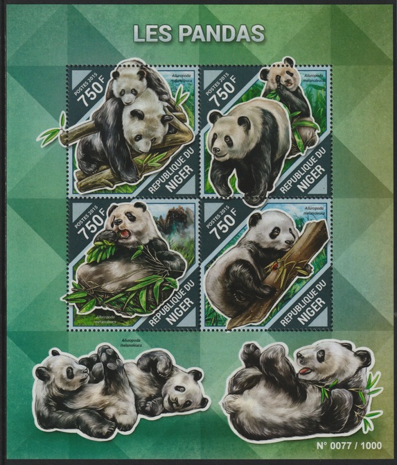 Niger Republic 2015 Pandas perf sheet containing 4 values unmounted mint, stamps on , stamps on  stamps on animals, stamps on  stamps on pandas