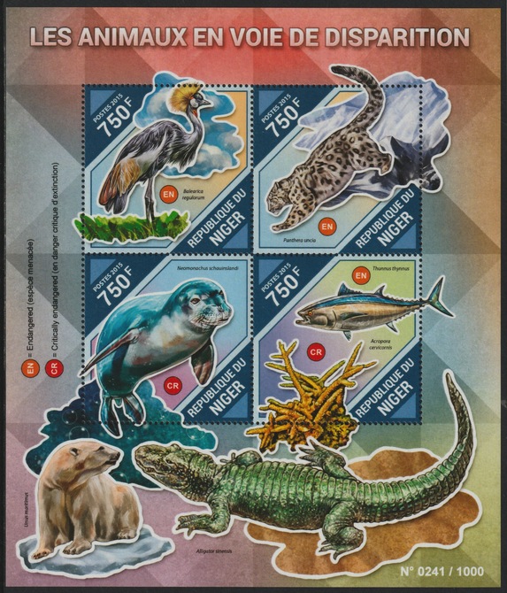 Niger Republic 2015 Endangered Animals perf sheet containing 4 values unmounted mint, stamps on , stamps on  stamps on animals, stamps on  stamps on  wwf , stamps on  stamps on 