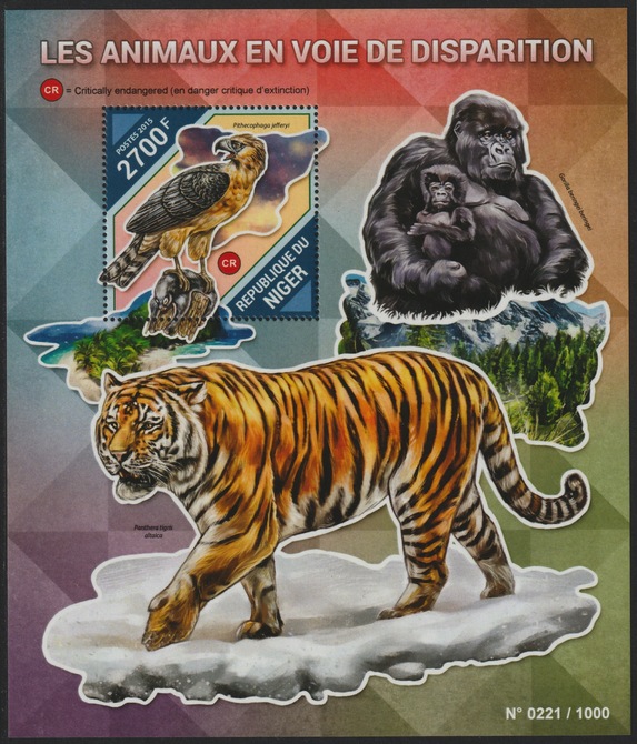 Niger Republic 2015 Endangered Animals perf s/sheet containing 1 value unmounted mint, stamps on animals, stamps on  wwf , stamps on 