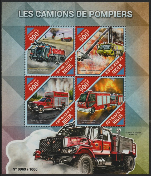 Niger Republic 2015 Fire Fighting perf sheet containing 4 values unmounted mint, stamps on fire