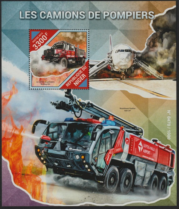 Niger Republic 2015 Fire Fighting perf s/sheet containing 1 value unmounted mint, stamps on , stamps on  stamps on fire