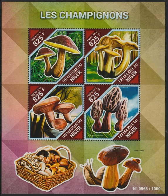 Niger Republic 2015 Fungi perf sheet containing 4 values unmounted mint, stamps on , stamps on  stamps on fungi
