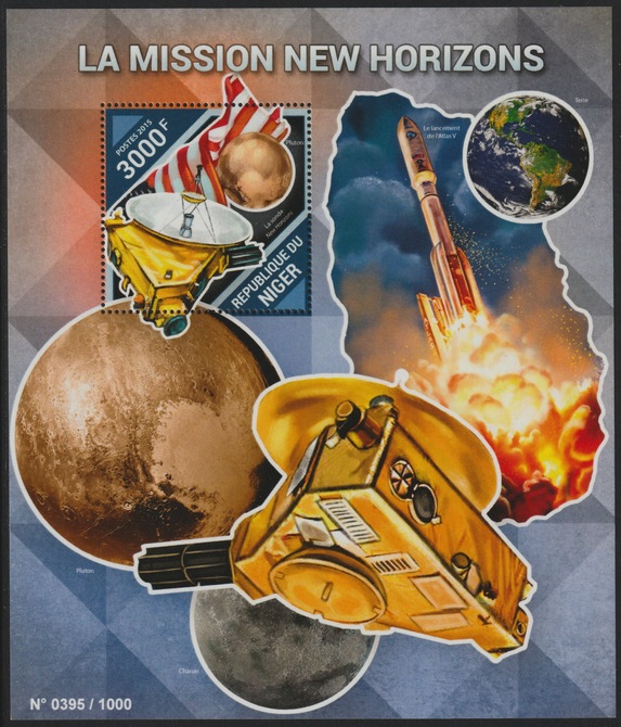 Niger Republic 2015 New Horizons Space Mission perf s/sheet containing 1 value unmounted mint, stamps on , stamps on  stamps on space