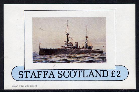 Staffa 1982 Battleships (HMS Invincible) imperf deluxe sheet (£2 value) unmounted mint, stamps on ships