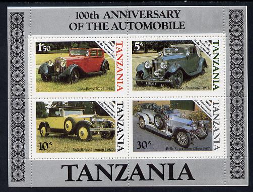 Tanzania 1986 Centenary of Motoring m/sheet unmounted mint SG MS 460, stamps on , stamps on  stamps on cars     rolls-royce