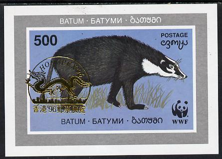 Batum 1996 WWF Wild Animals (Badger) imperf s/sheet with Hongpex 96 opt unmounted mint, stamps on animals  postal  wwf, stamps on  wwf , stamps on 