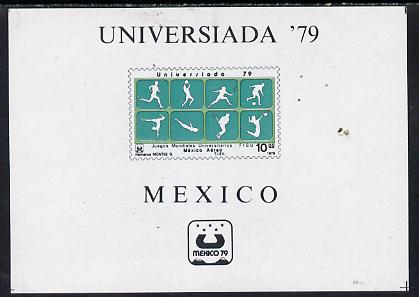 Mexico 1979 'Universiada '79' University Games imperf m/sheet depicting various Sports, SG MS 1520 unmounted mint, stamps on , stamps on  stamps on sport   running   fencing    football    gymnastics    diving    tennis    handball, stamps on  stamps on  gym , stamps on  stamps on gymnastics, stamps on  stamps on 