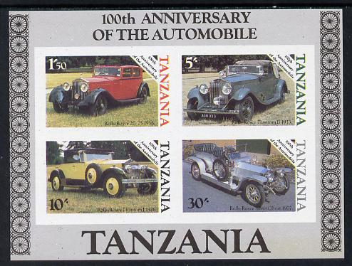 Tanzania 1986 Centenary of Motoring m/sheet imperf (as SG MS 460) unmounted mint, stamps on , stamps on  stamps on cars     rolls-royce