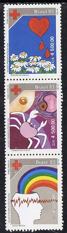 Brazil 1993 Health & Preservation of Life se-tenant strip of 3 unmounted mint, SG 2569-71, stamps on , stamps on  stamps on medical    environment      rainbow    heart