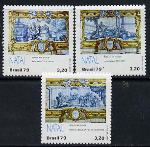 Brazil 1979 Christmas (Tiles) set of 3, SG 1800-02*, stamps on christmas, stamps on ceramics