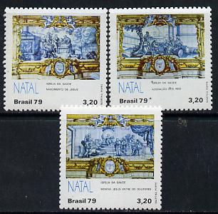 Brazil 1979 Christmas (Tiles) set of 3, SG 1800-02*, stamps on , stamps on  stamps on christmas, stamps on ceramics