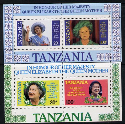 Tanzania 1985 Life & Times of HM Queen Mother the set of 2 m/sheets unmounted mint SG MS 429, stamps on , stamps on  stamps on royalty     queen mother