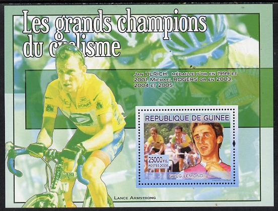 Guinea - Conakry 2008 Cycling Champions perf s/sheet - Greg Lemond unmounted mint, stamps on , stamps on  stamps on sport, stamps on  stamps on bicycles