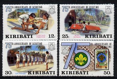 Kiribati 1982 75th Anniversary of Scouting set of 4 vals unmounted mint, SG 189-92 (gutter pairs available - price x 2), stamps on , stamps on  stamps on scouts, stamps on first aid, stamps on  stamps on stamp on stamp, stamps on  stamps on stamponstamp