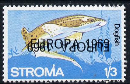 Stroma 1969 Fish 1s3d (Dogfish) perf single with 'Europa 1969' opt doubled, one inverted unmounted mint*, stamps on fish, stamps on marine life, stamps on europa